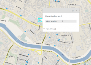 Žemėlapis su pažymėtomis žmonių su negalia parkavimo vietomis, atverta informacija apie Konstitucijos pr. 3.