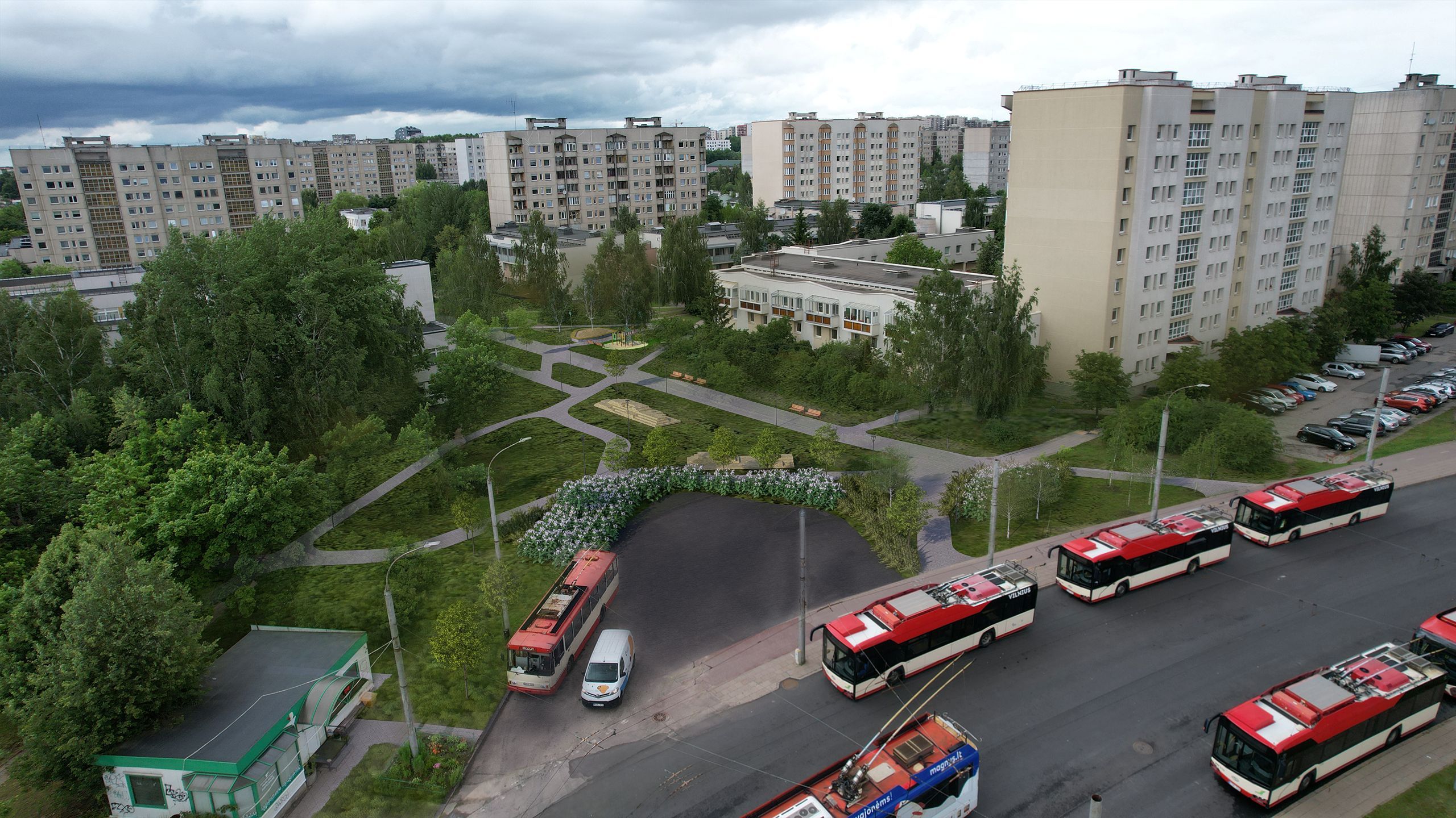 Ugnijos Skveras Ir Čikagos Alėja 3. Vilniaus Vystymo Kompanijos Vizualizacija